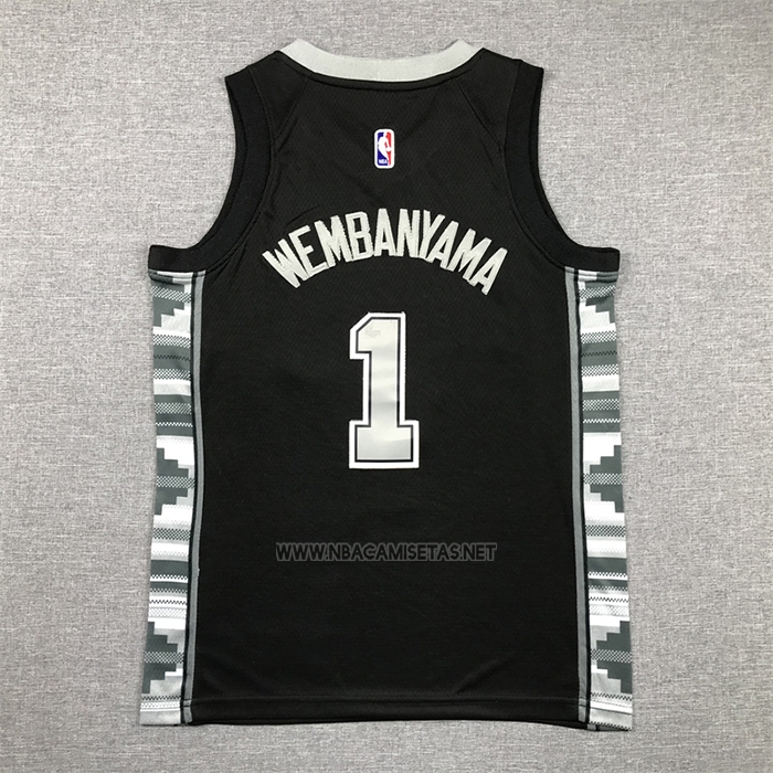 Camiseta Nino San Antonio Spurs Victor Wembanyama NO 1 Statement 2022-23 Negro